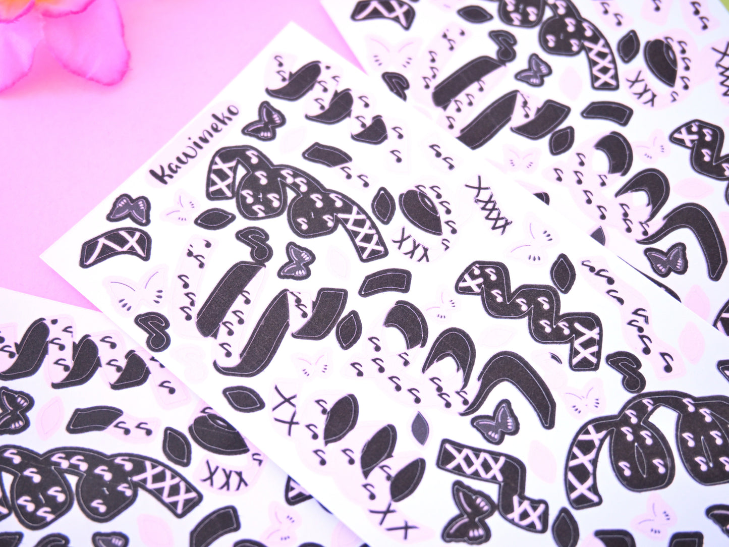 pale pink and black ribbons sticker sheets deco