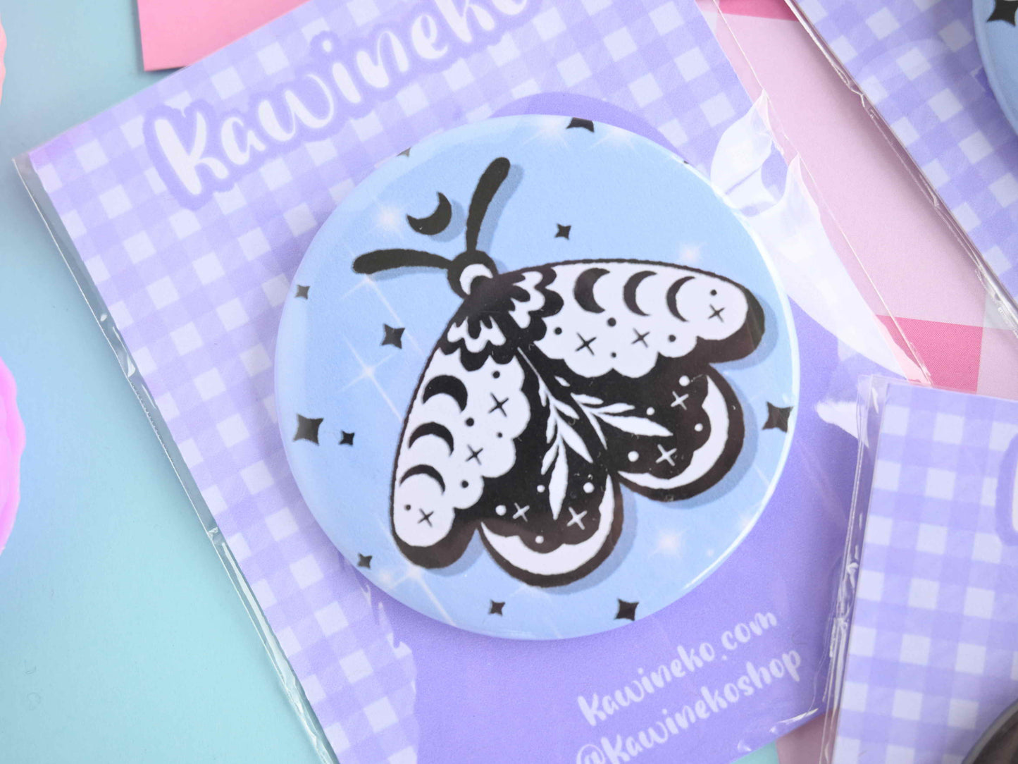 Magical buttons magic energy crystal cat moth pin pinback