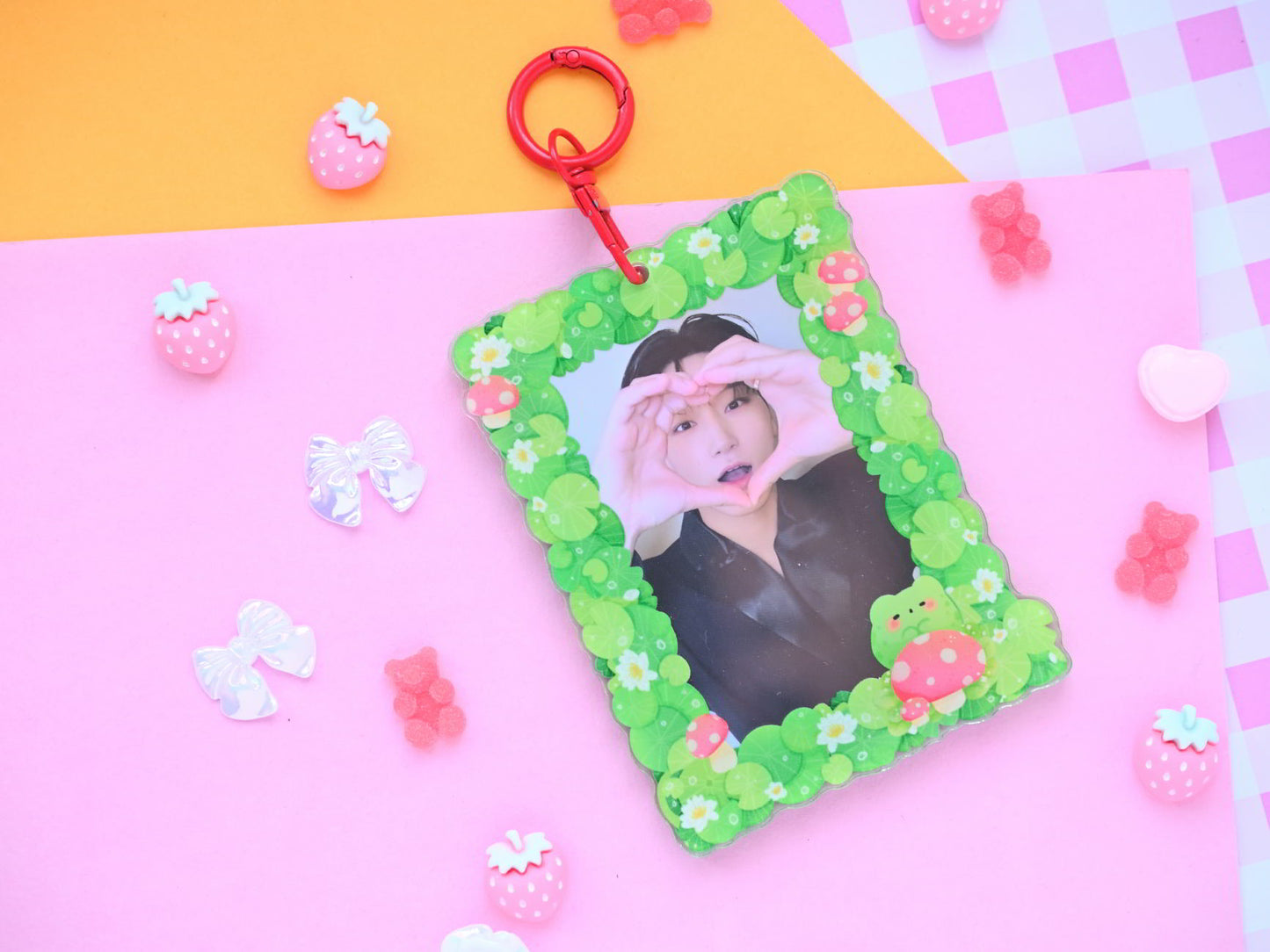 lily pond Double Window photocard holder flowers acrylic card holder kpop pc cardholder keychain