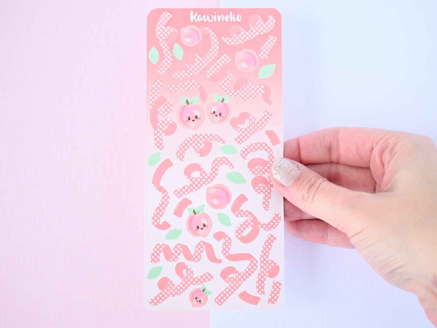 Polka ribbons with peaches sticker sheet