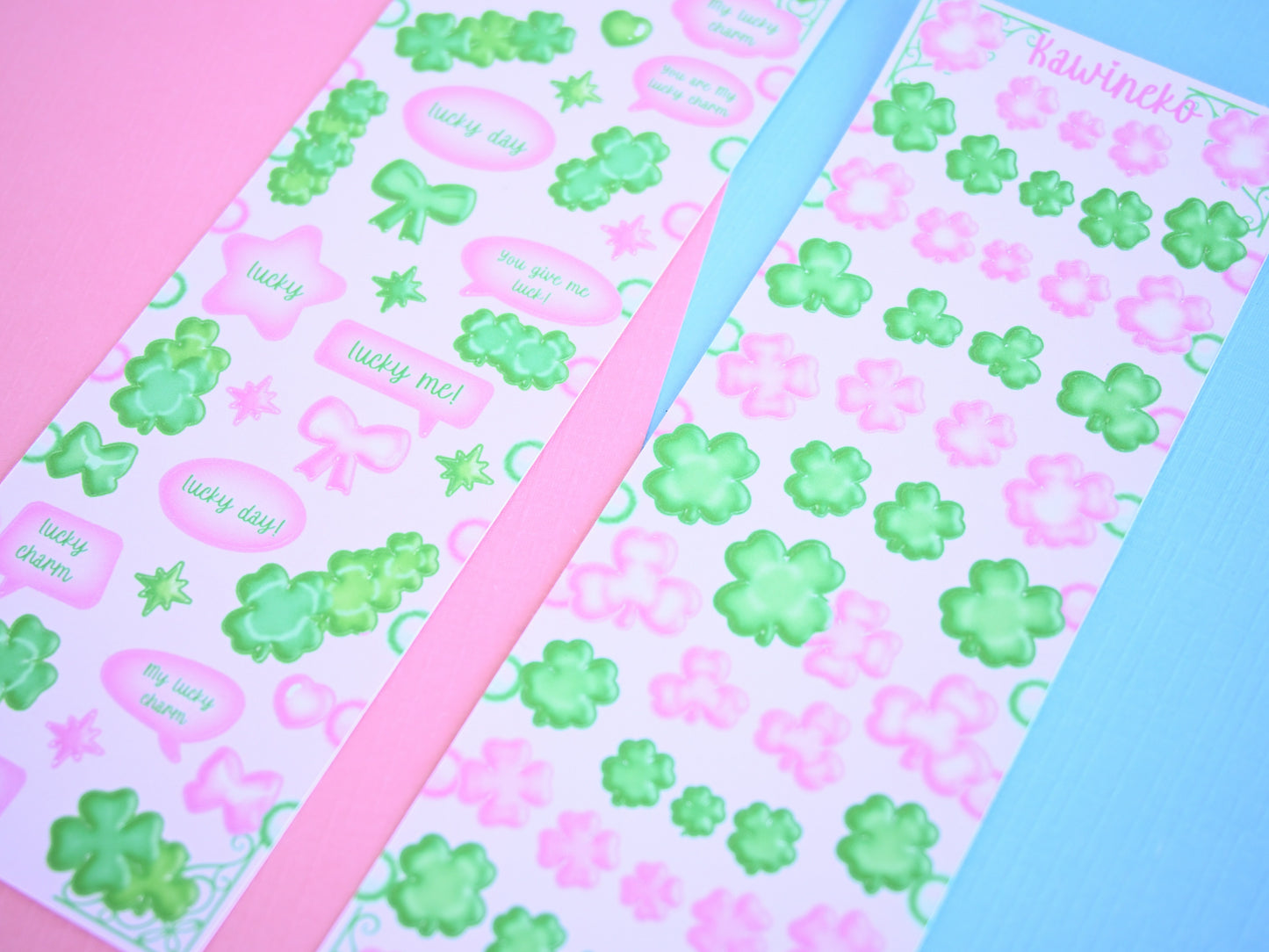 green pink clovers sticker sheets