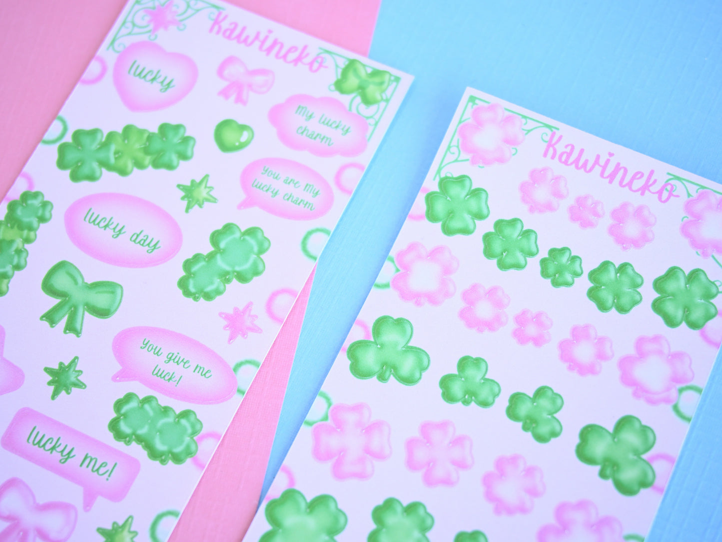 green pink clovers sticker sheets