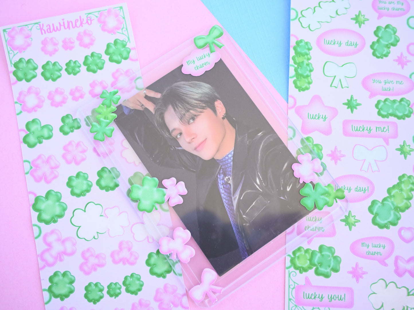 green pink clovers sticker sheets