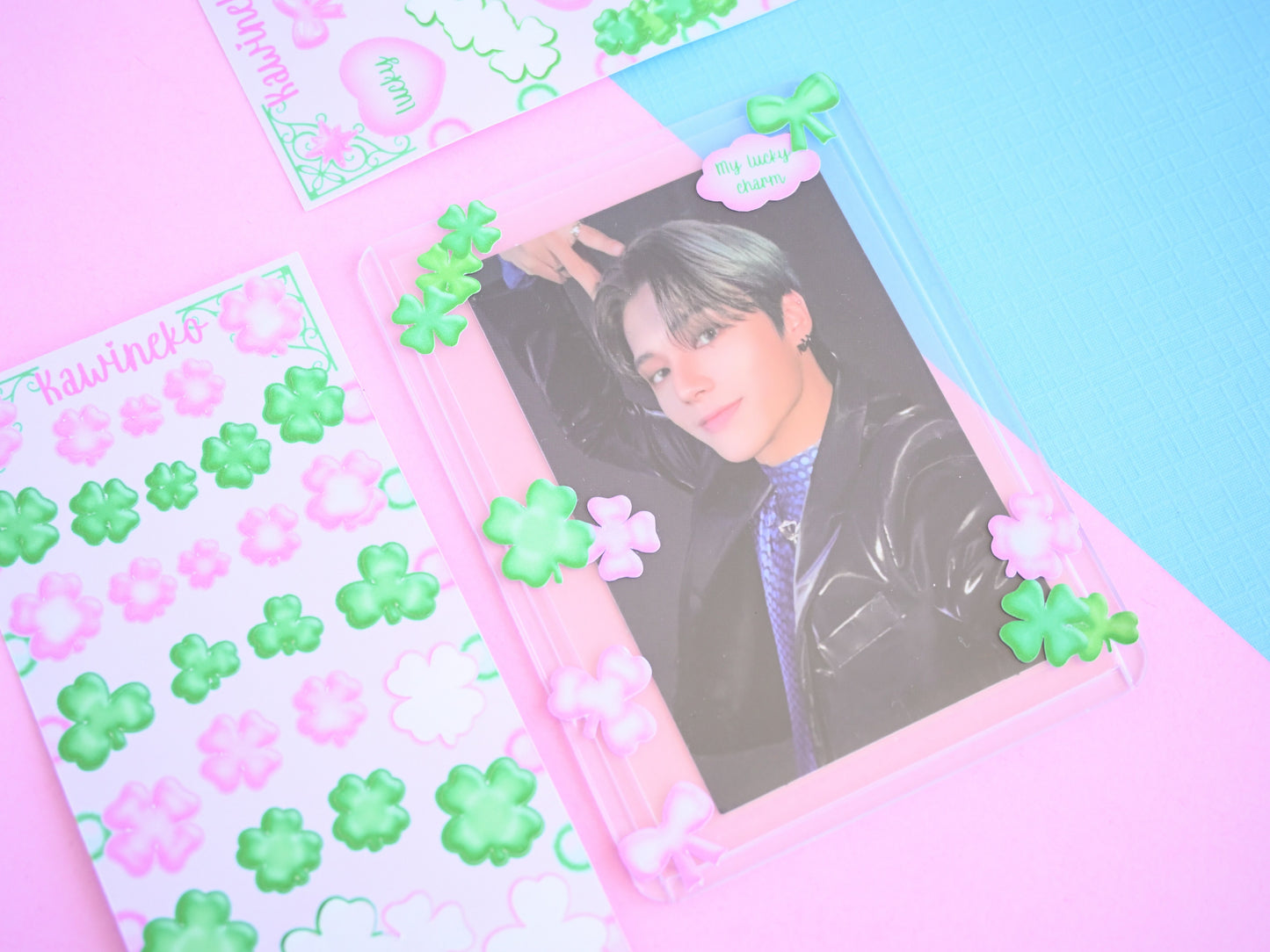 green pink clovers sticker sheets