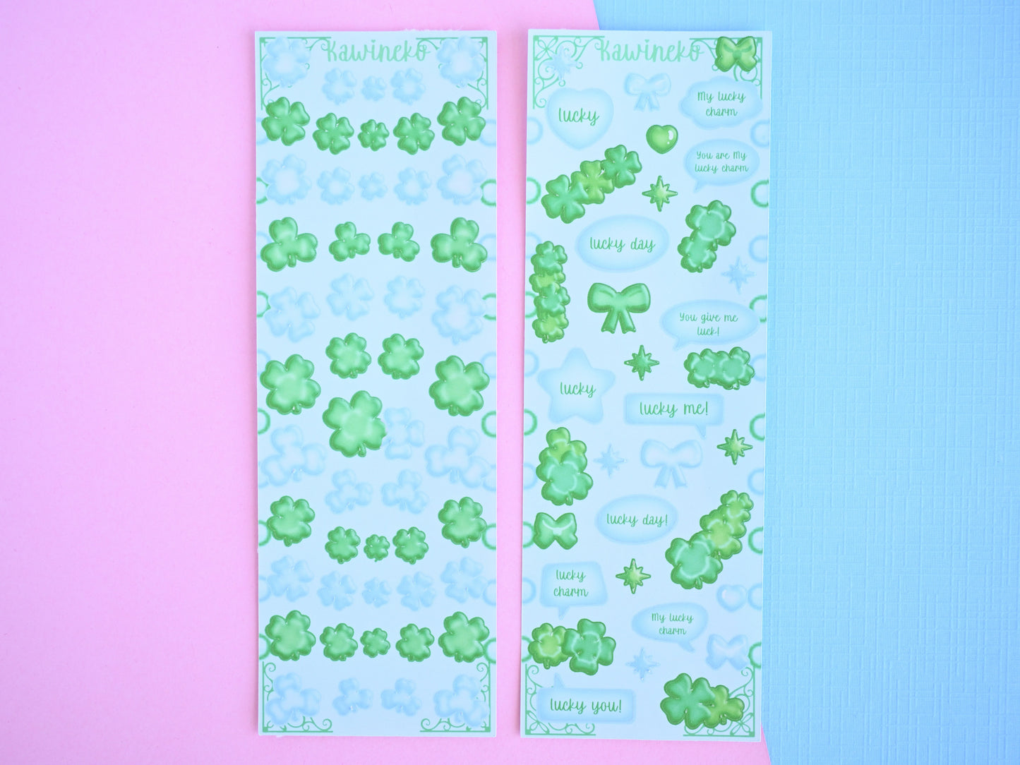 green and blue colors clovers sticker sheets