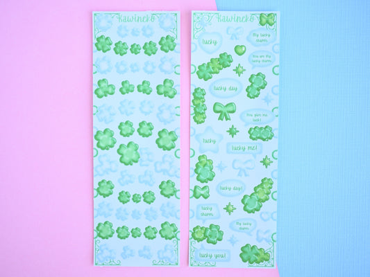 green and blue colors clovers sticker sheets