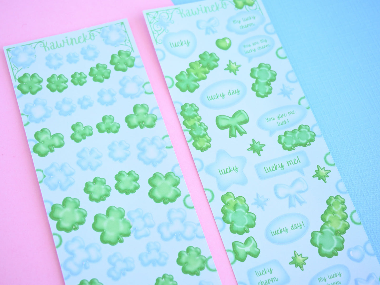 green and blue colors clovers sticker sheets