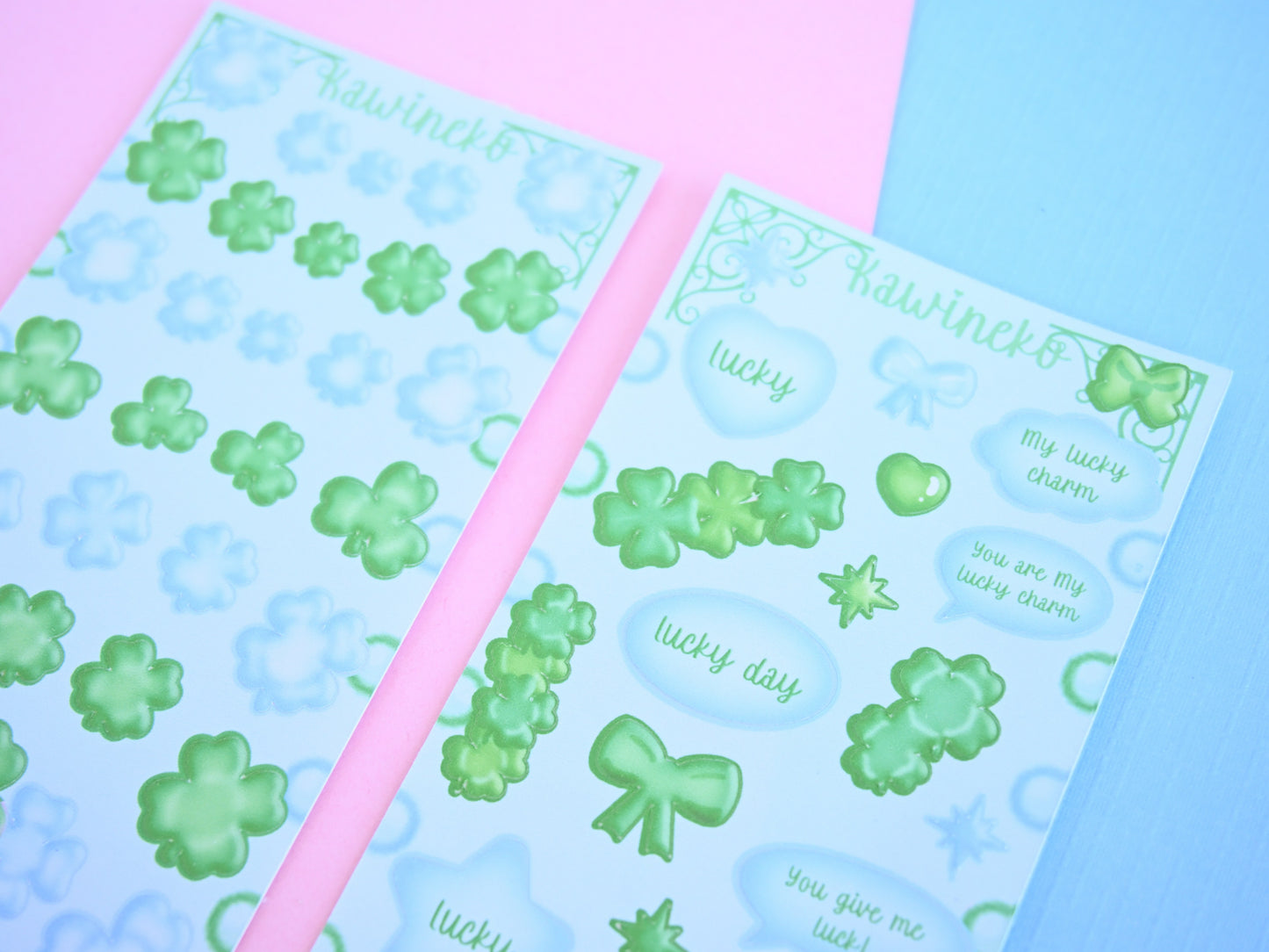 green and blue colors clovers sticker sheets