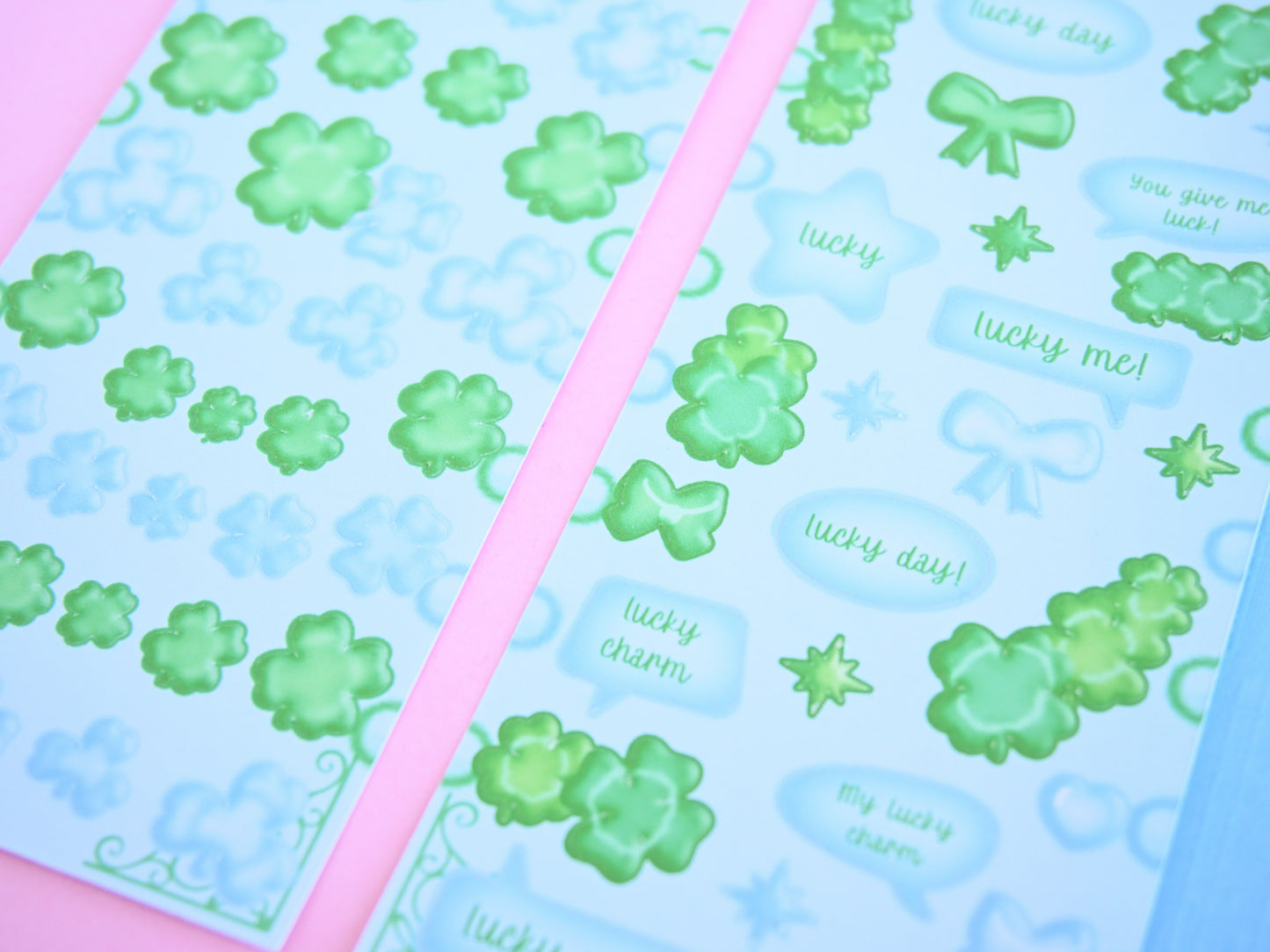 green and blue colors clovers sticker sheets