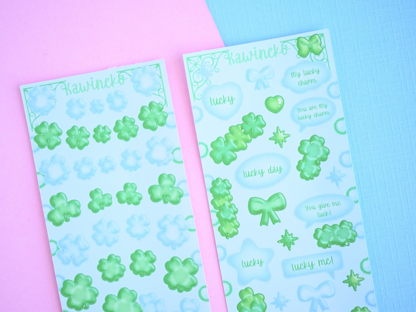 green and blue colors clovers sticker sheets