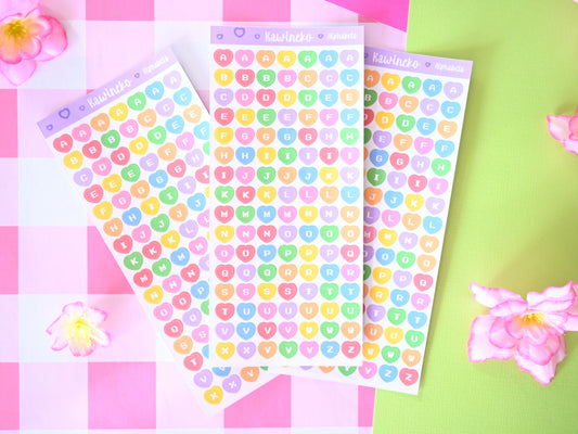 cute little Heart alphabet sticker sheets