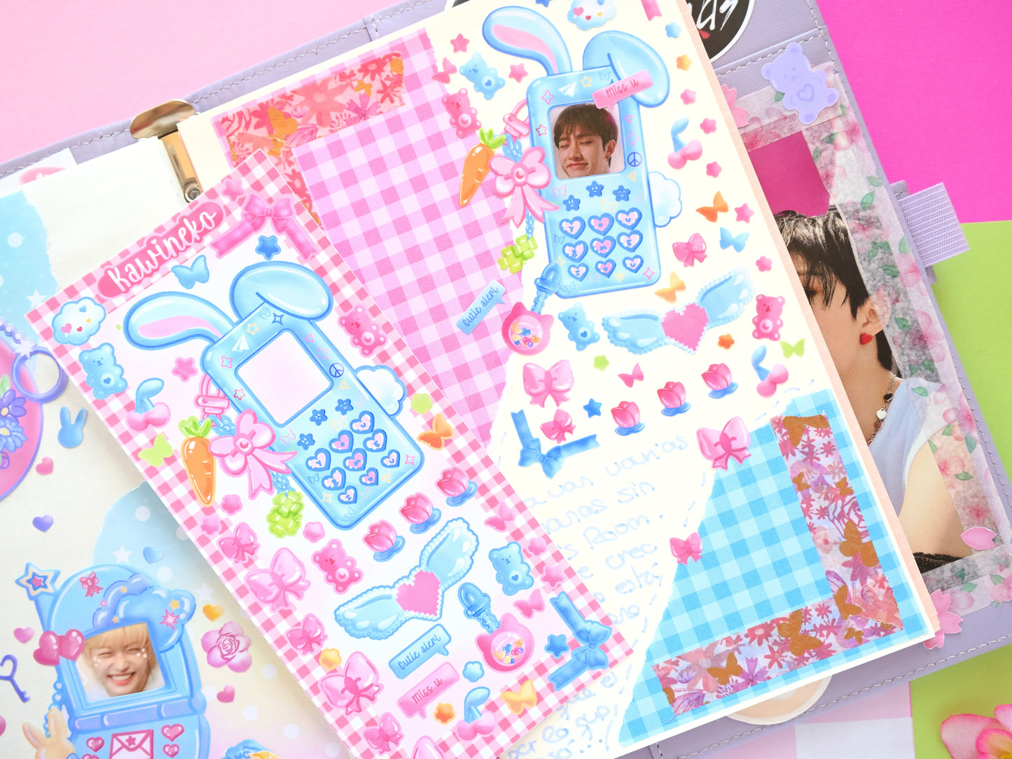 cute bunny phone frame and decos sticker sheets