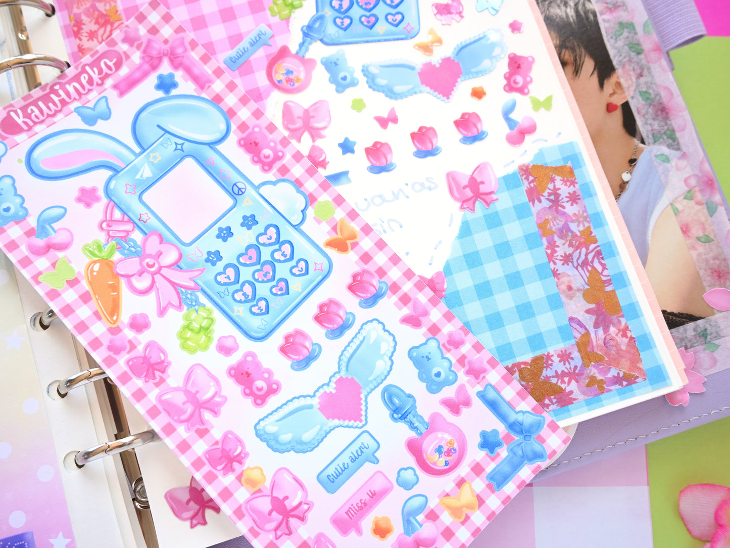 cute bunny phone frame and decos sticker sheets