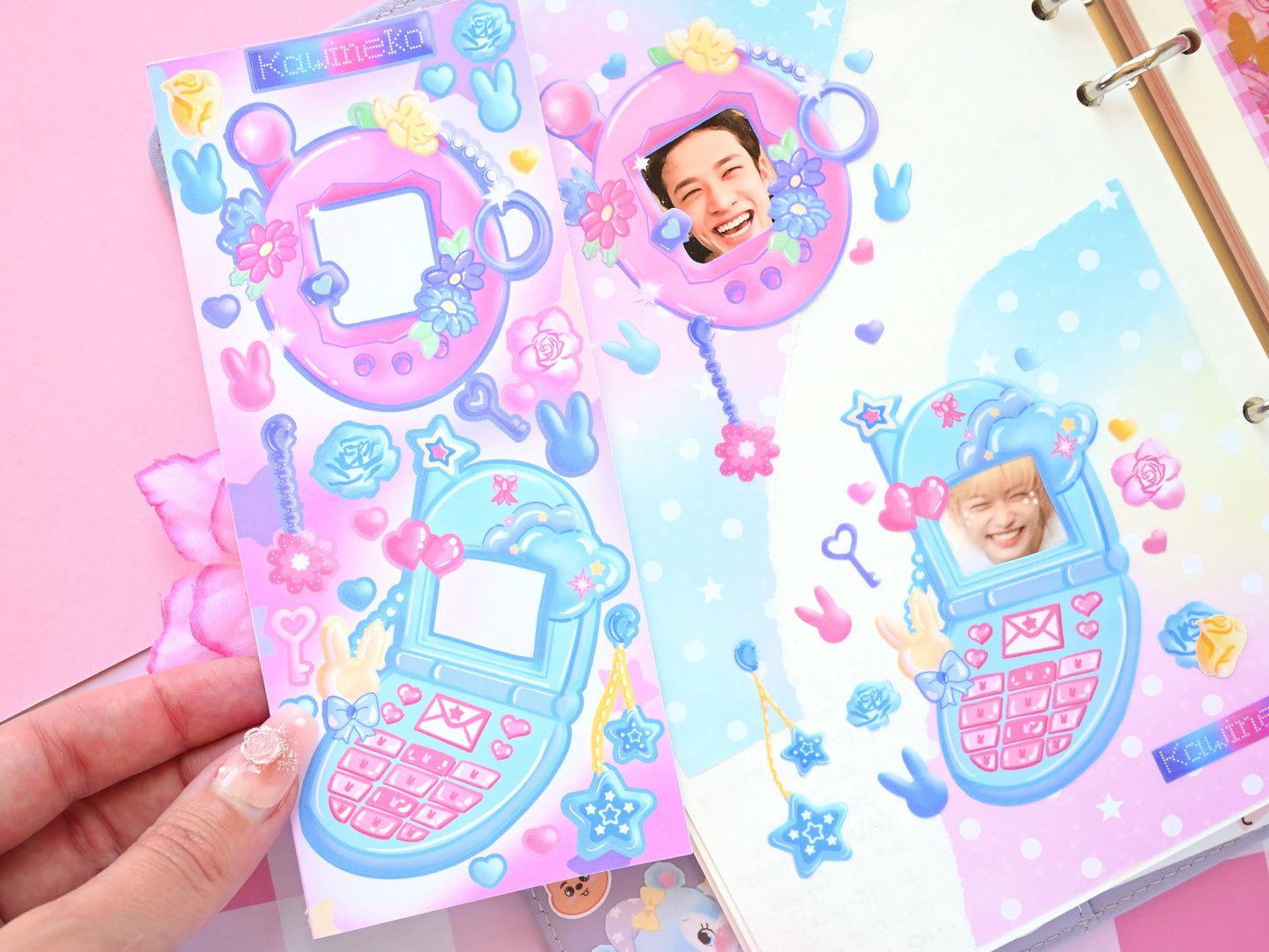 Cute Tamagotchi and  phone frames with decos sticker sheets