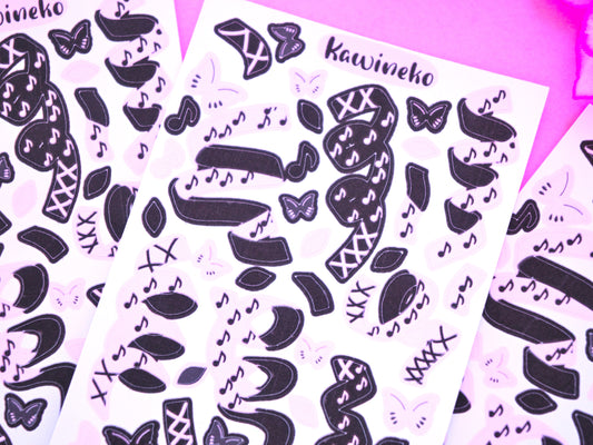 pale pink and black ribbons sticker sheets deco