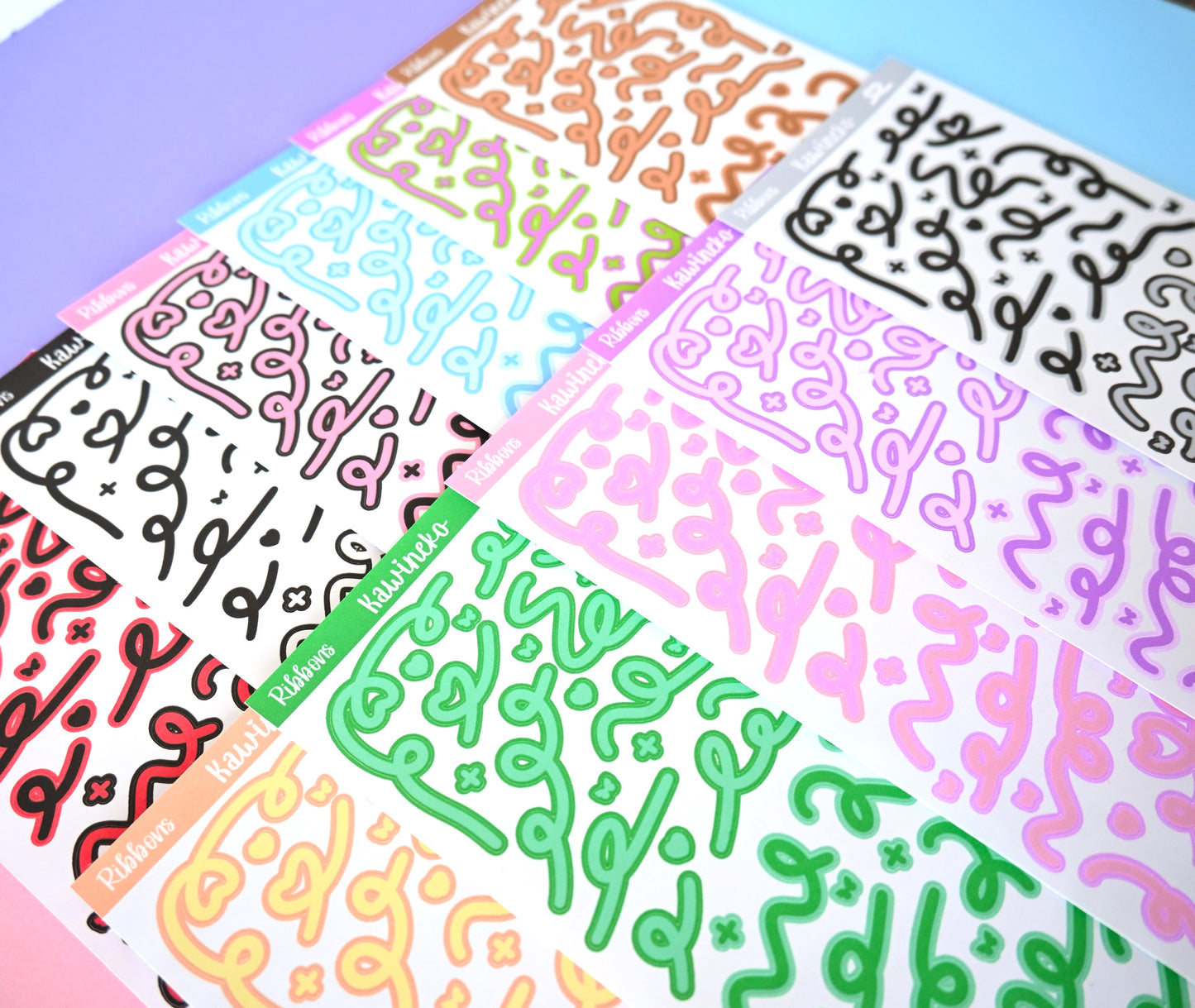 double color ribbons sticker sheets with little decos