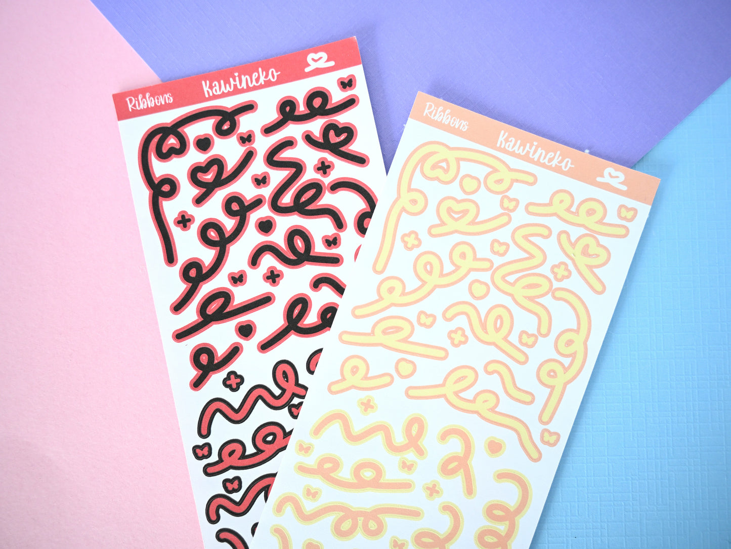 double color ribbons sticker sheets with little decos