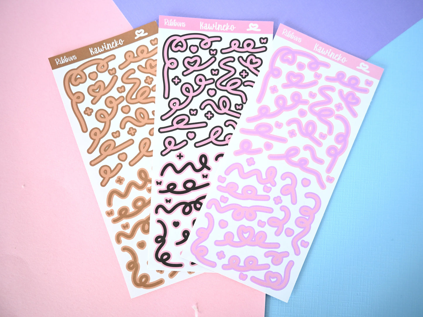 double color ribbons sticker sheets with little decos