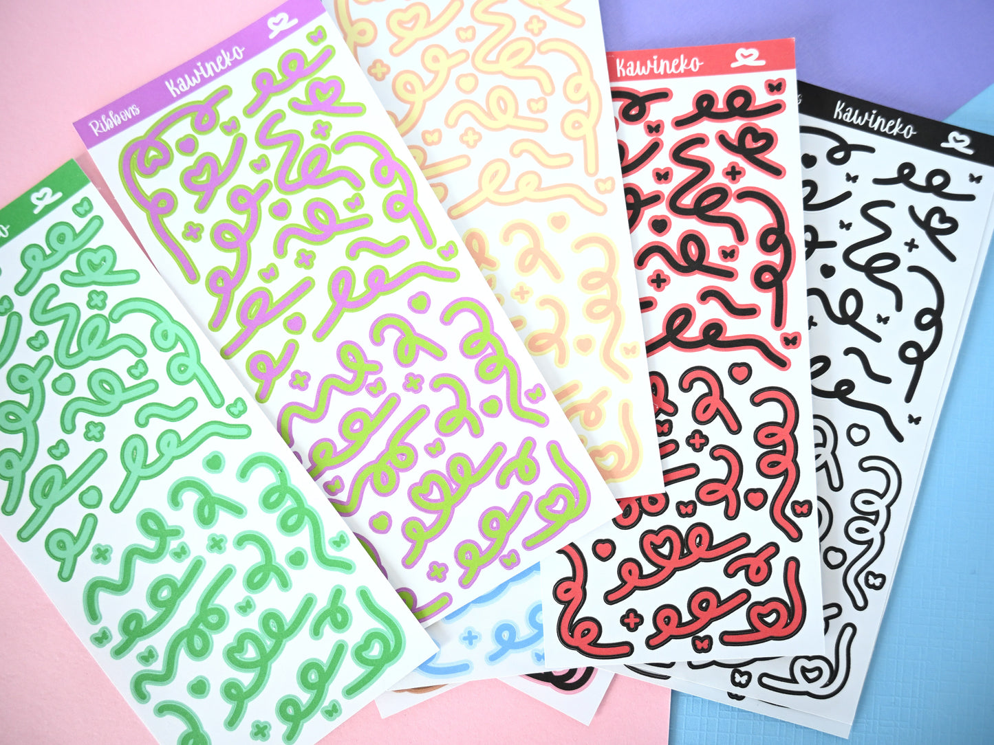 double color ribbons sticker sheets with little decos