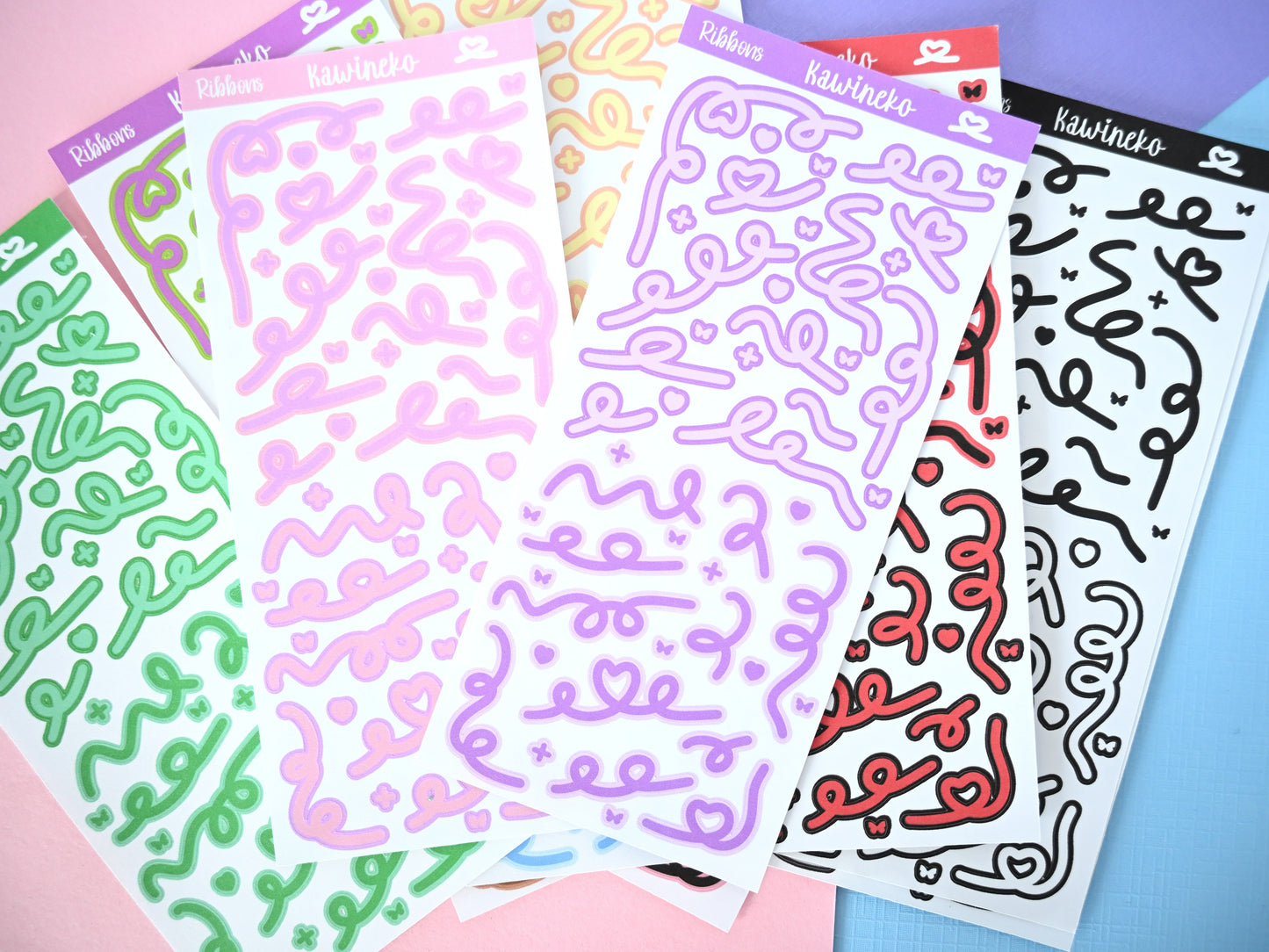 double color ribbons sticker sheets with little decos