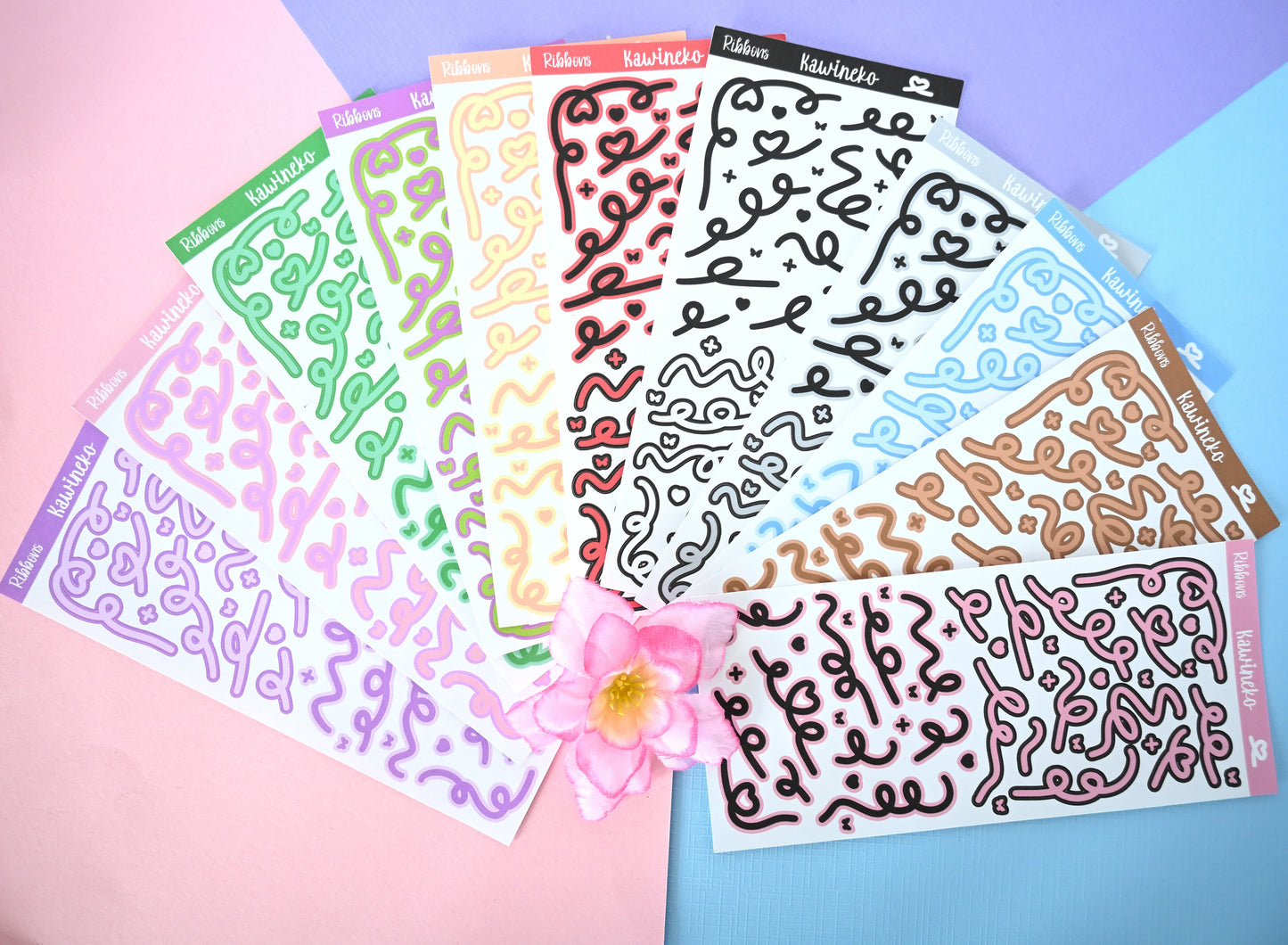 double color ribbons sticker sheets with little decos