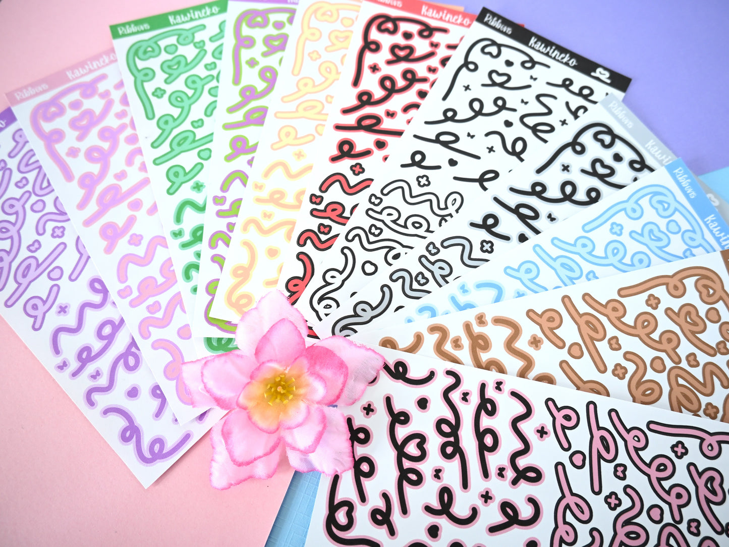 double color ribbons sticker sheets with little decos