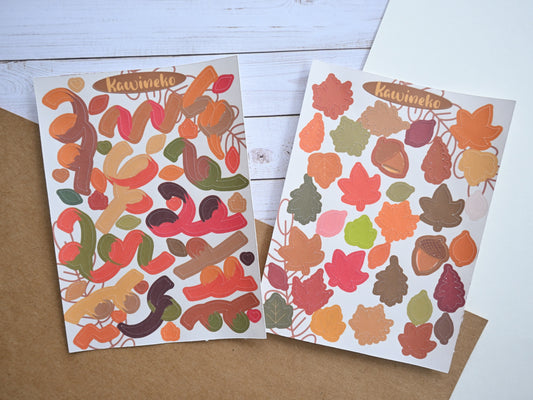 Fall stickers autumn leaves ribbons decos