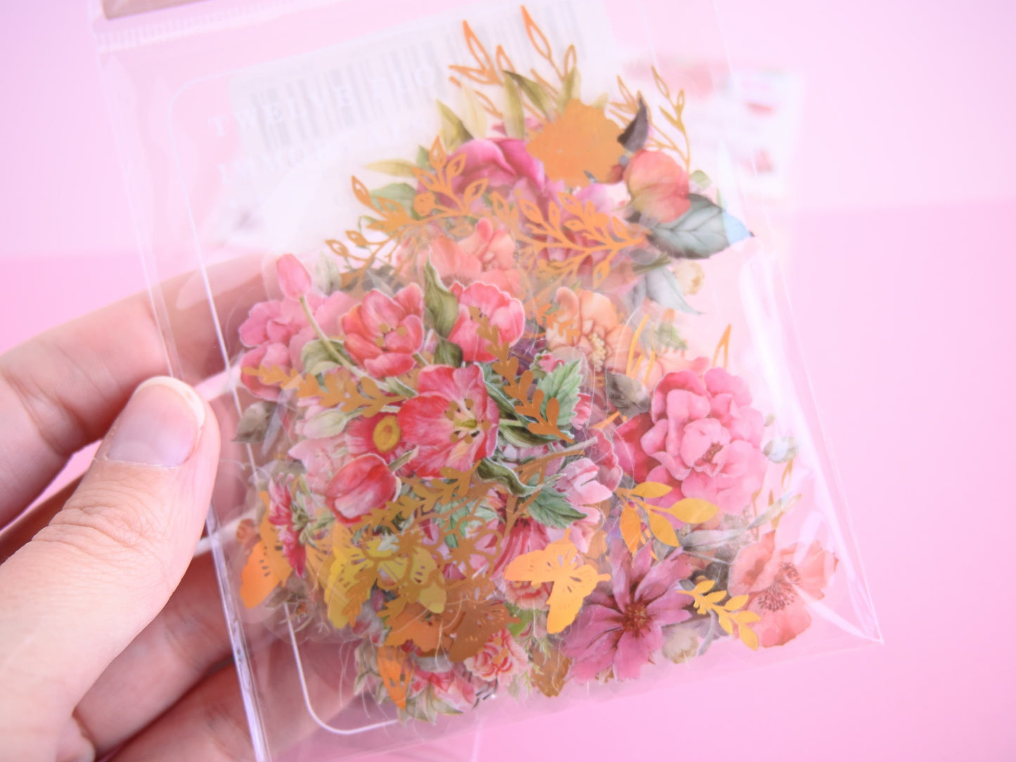 more Butterflies and flowers PET clear stickers, 50 stickers bag