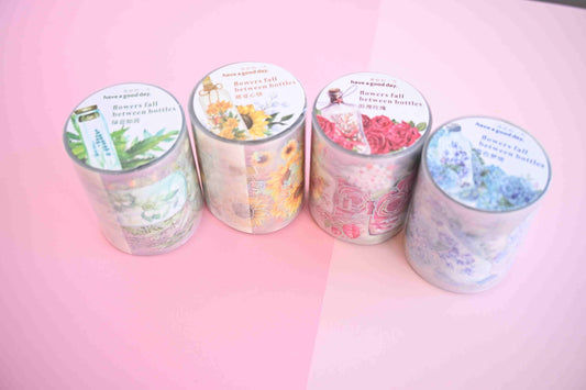 Flowers and bottles PET tape toploaders journaling deco washi tape