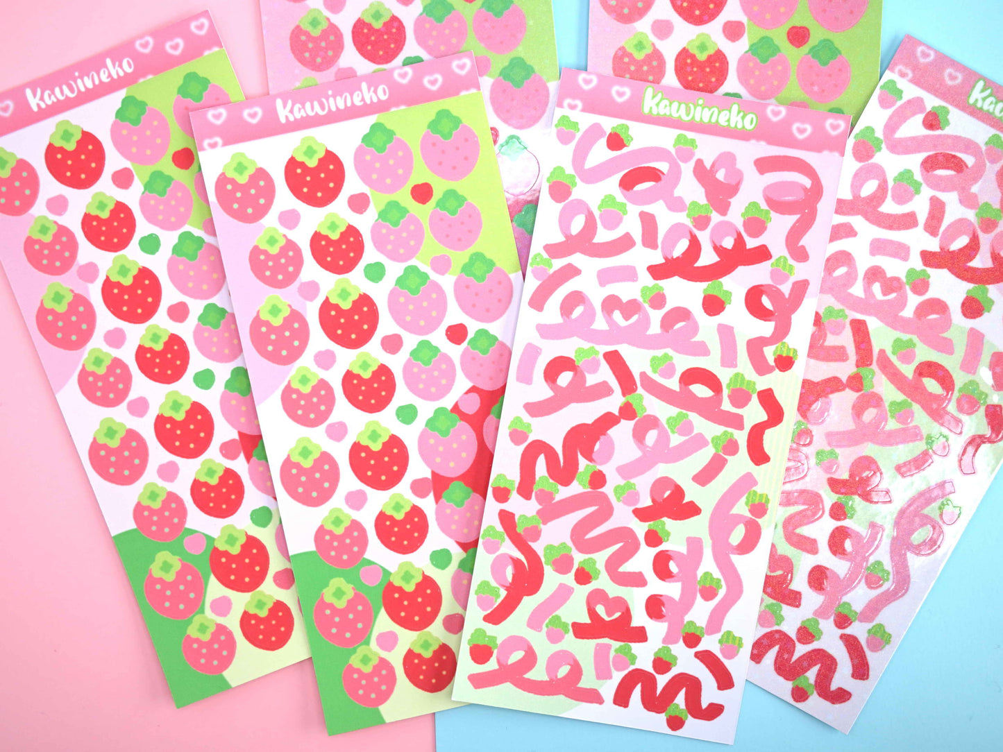 Cute strawberry ribbons and strawberries decos sticker sheets