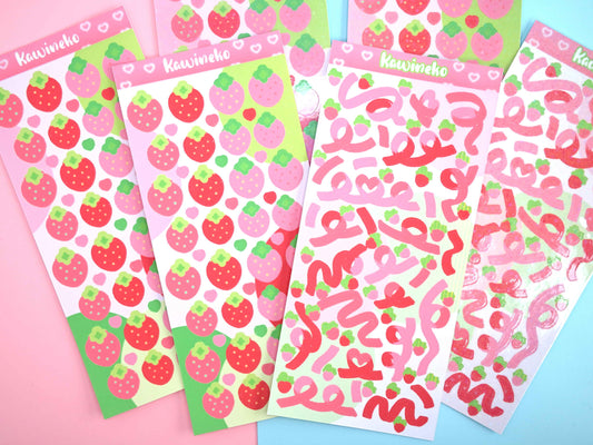 Cute strawberry ribbons and strawberries decos sticker sheets
