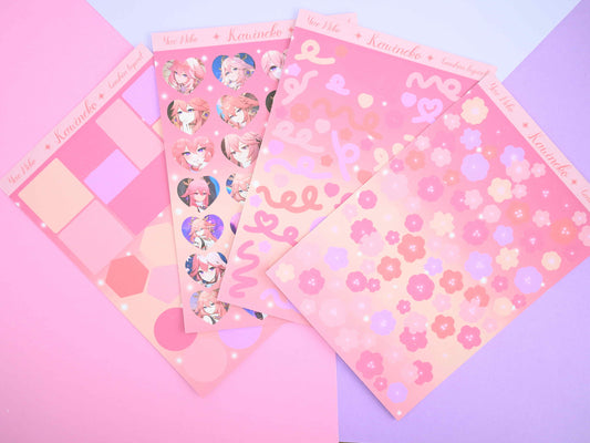 Miko Genshin Impact inspired Bundle sticker sheets hearts shapes confetti game manga
