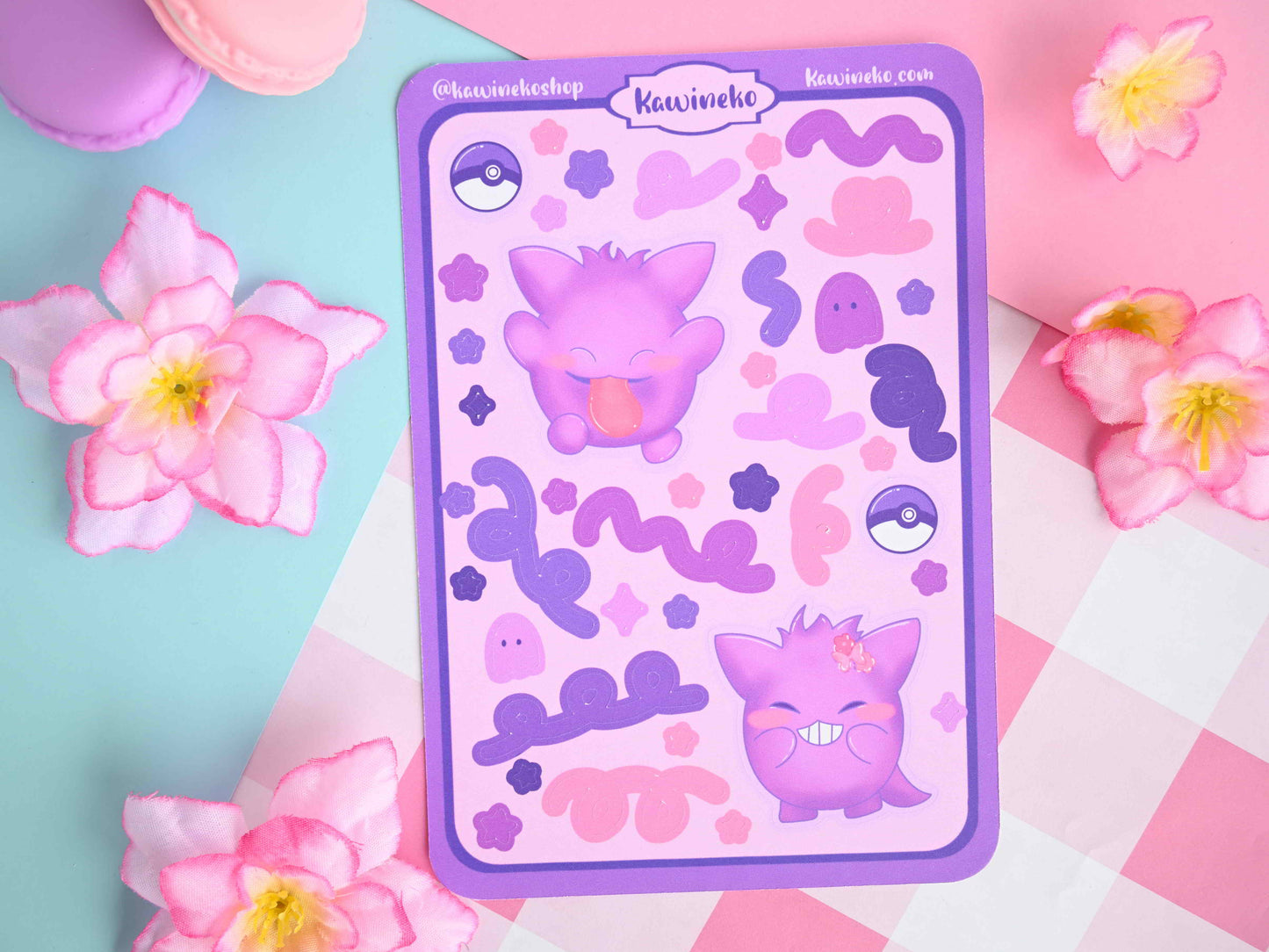 Gengar Pokemon color core sticker sheets with decos and ribbons blue