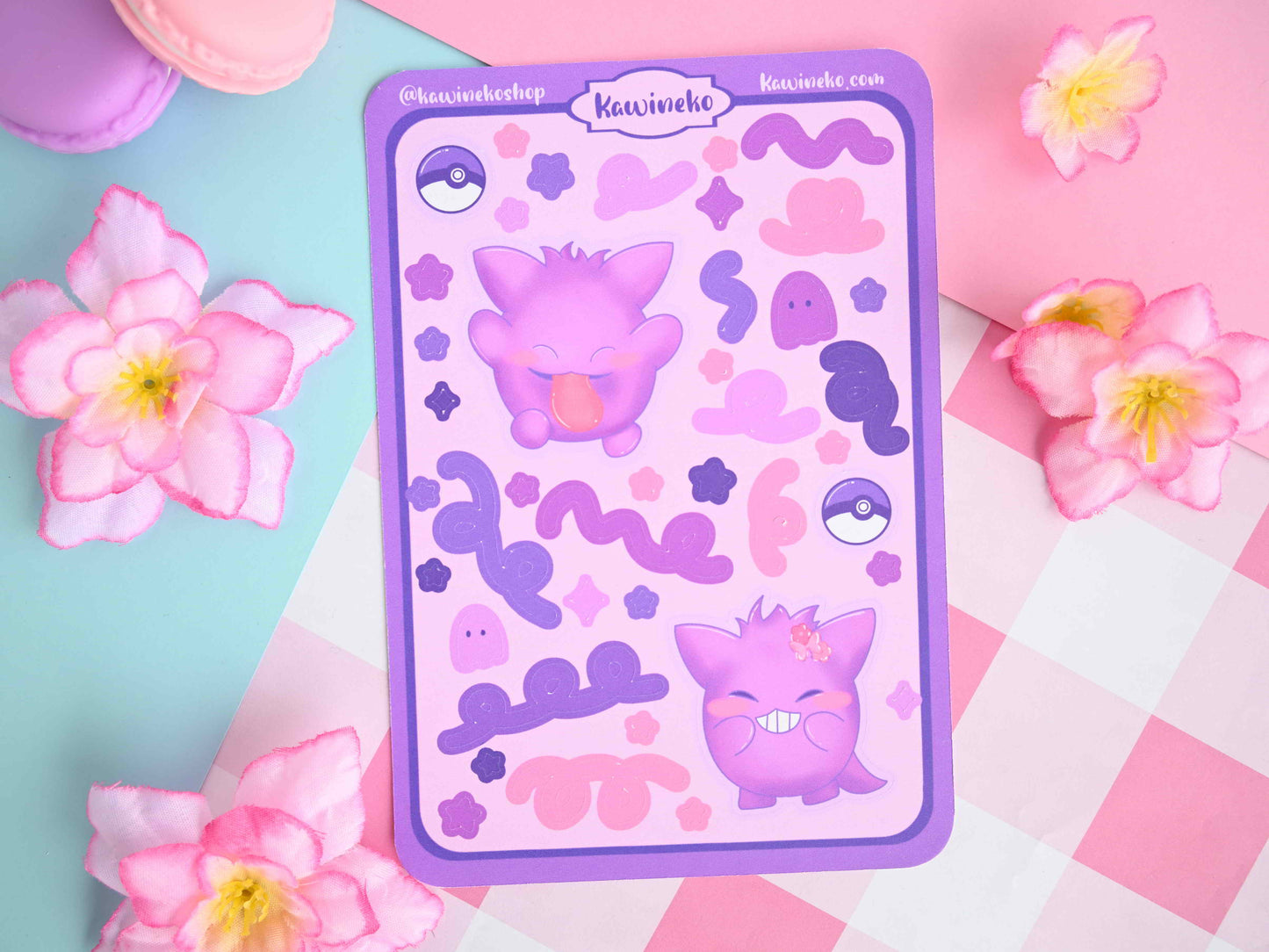 Gengar Pokemon color core sticker sheets with decos and ribbons blue