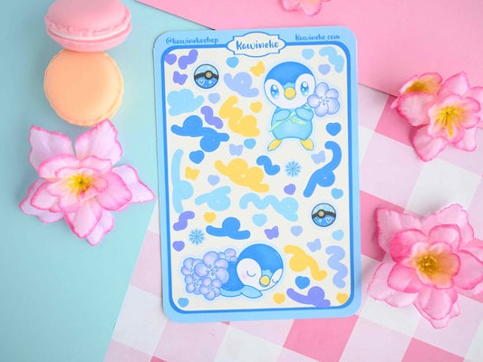 piplup Pokemon color core sticker sheets with decos and ribbons blue