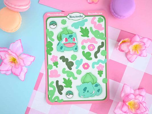 Bulbasaur Pokemon color core sticker sheets with decos and ribbons green