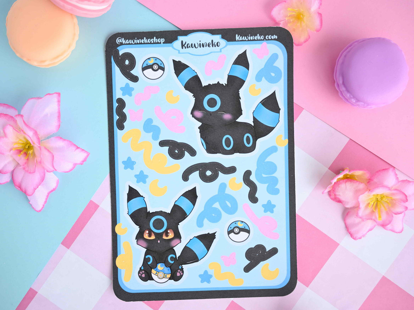 Umbreon Pokemon color core sticker sheets with decos and ribbons black