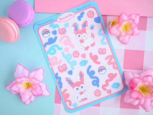 Sylveon Pokemon color core sticker sheets with decos and ribbons pink
