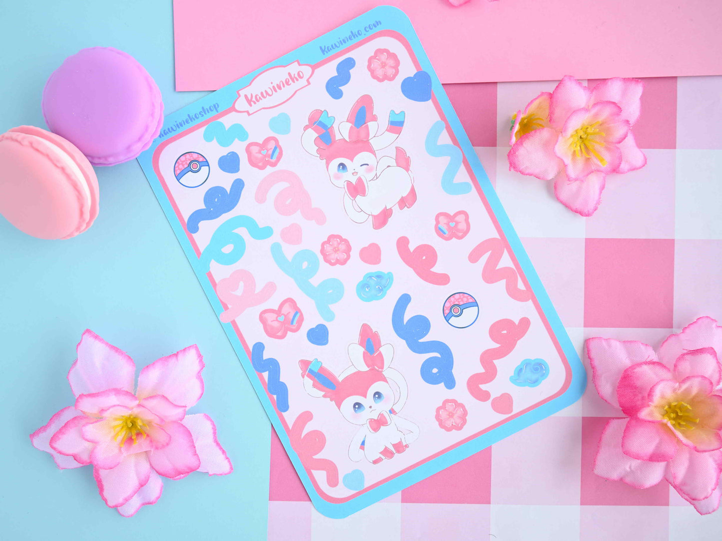 Sylveon Pokemon color core sticker sheets with decos and ribbons pink