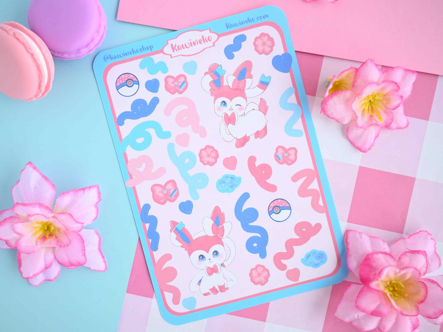 Sylveon Pokemon color core sticker sheets with decos and ribbons pink