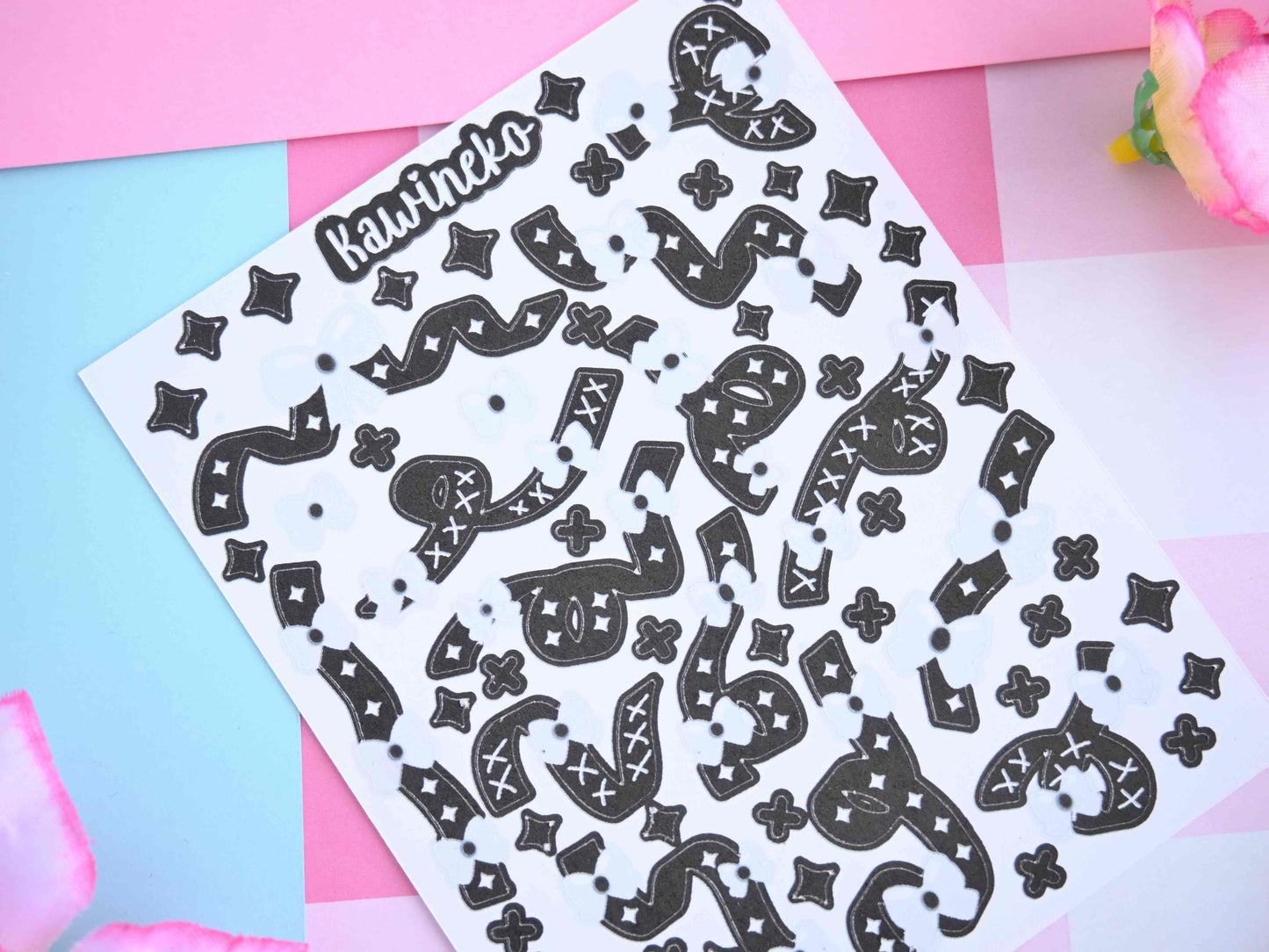 Black and white ribbons stickers deco