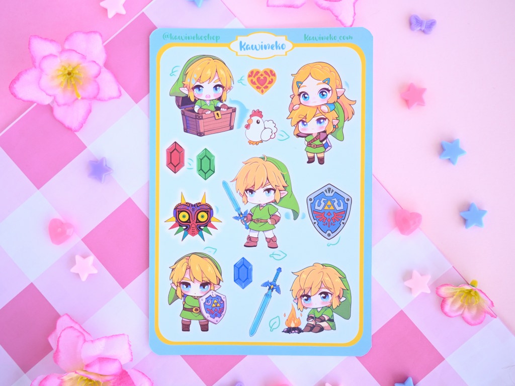 Legend of Zelda inspired sticker sheet gamer gaming anime chibi