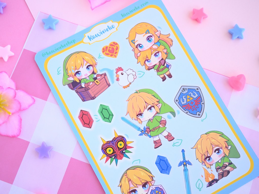 Legend of Zelda inspired sticker sheet gamer gaming anime chibi