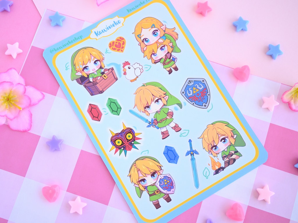 Legend of Zelda inspired sticker sheet gamer gaming anime chibi