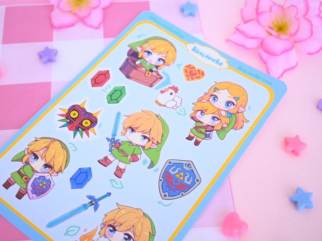 Legend of Zelda inspired sticker sheet gamer gaming anime chibi