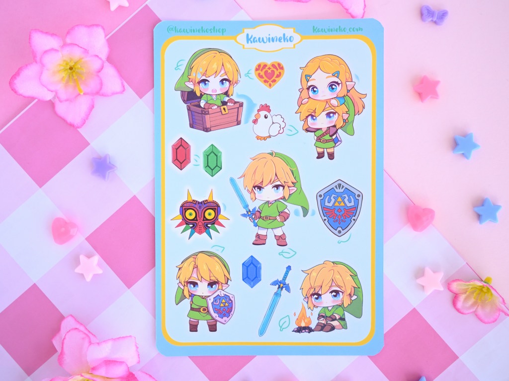 Legend of Zelda inspired sticker sheet gamer gaming anime chibi