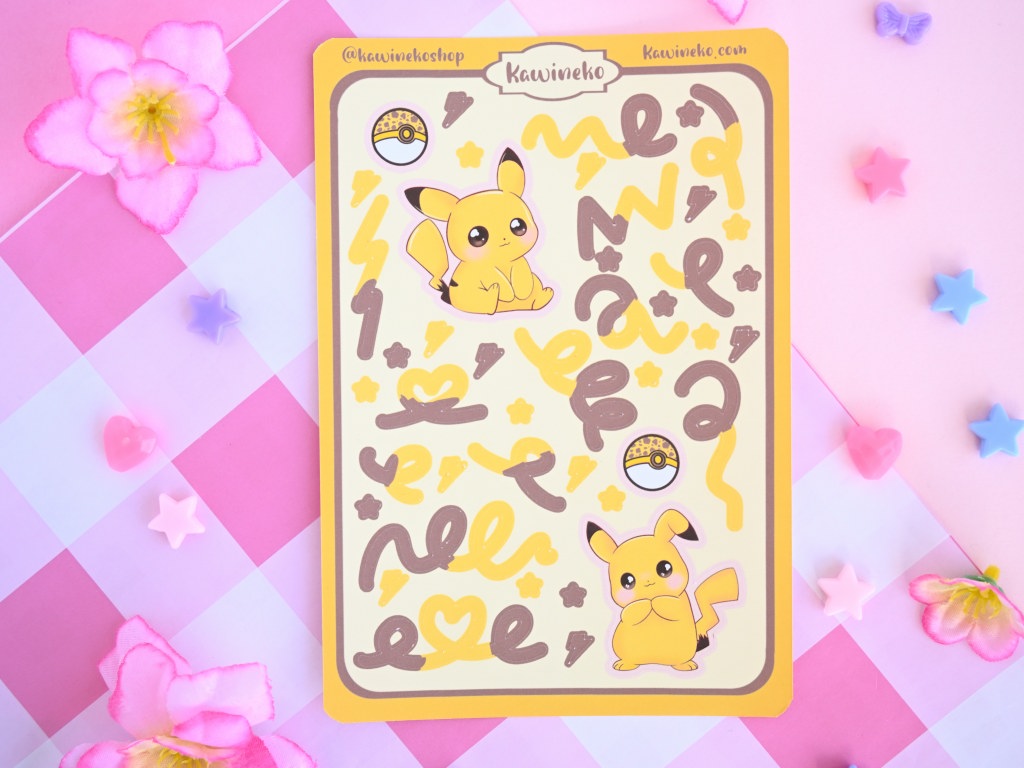 Pikachu Pokemon color core sticker sheets with decos and ribbons yellow