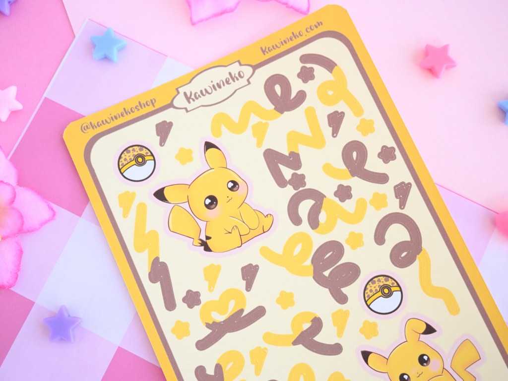 Pikachu Pokemon color core sticker sheets with decos and ribbons yellow