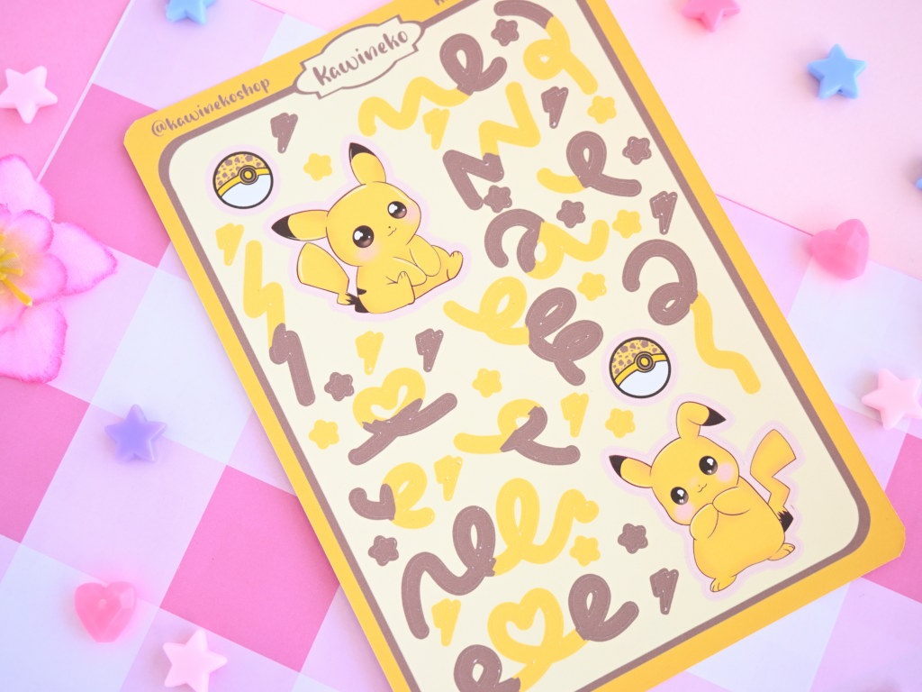 Pikachu Pokemon color core sticker sheets with decos and ribbons yellow