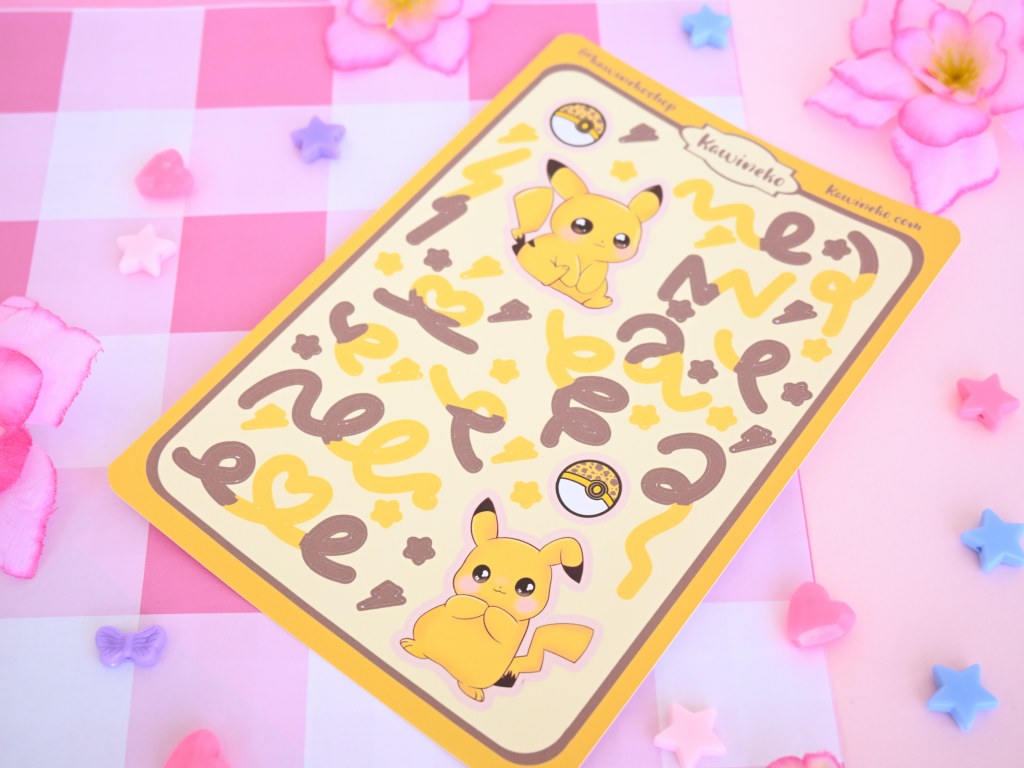 Pikachu Pokemon color core sticker sheets with decos and ribbons yellow